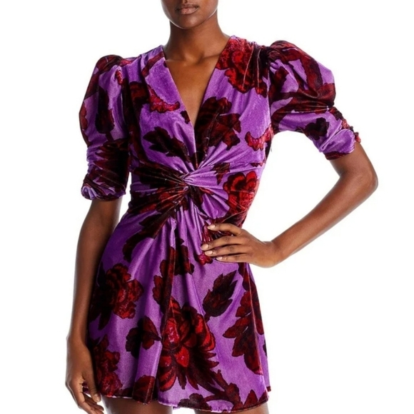 Rhode Purple Floral Leanna Velvet Valentine's Dress L NWT - Picture 1 of 9